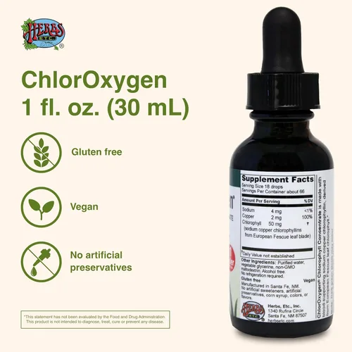 Vista 3 de Herbs Etc. ChlorOxygen Concentrado de clorofila - Soporte energético altamente concentrado - Ayuda a la circulación sanguínea saludable - Apoyo