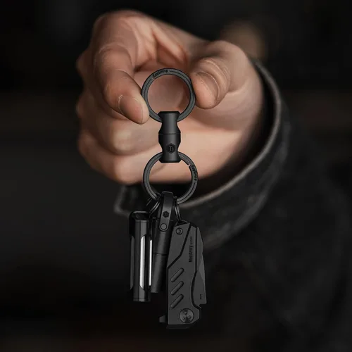 Vista 8 de KeyUnity KM16BK Titanium EDC mosquetón llavero clip con anillo D y anillo giratorio KA15BK, Negro