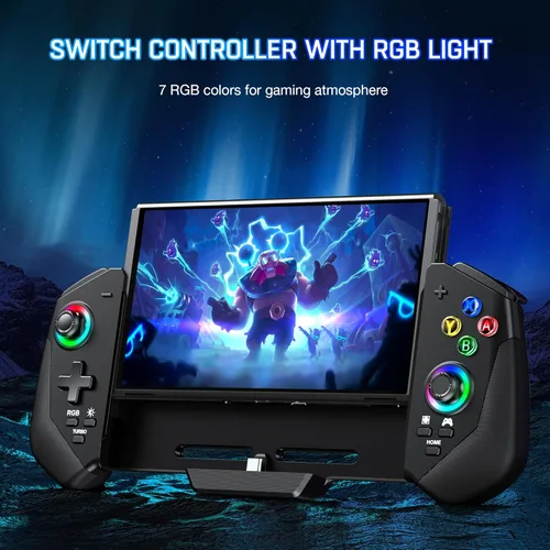 Vista 4 de Switch Controller for SwitchOLED, One-Piece Joypad Controller, Switch Handheld Grip, Ergonomic Switch Controllers Remote with Adjustable LED Light