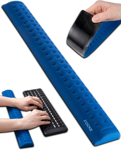 i-Rocks Reposamuñecas ergonómico de espuma viscoelástica para teclado, reduce el dolor, refrescante, antideslizante, azul, minimalista