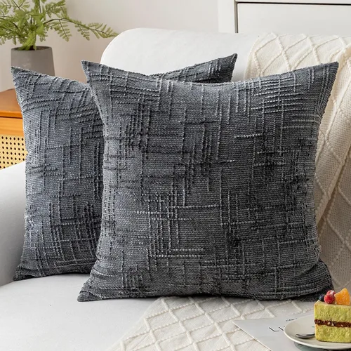 Vista 9 de Fundas de almohada decorativas de 18 x 18 pulgadas, juego de 4, suaves, sólidas, de estilo granja, fundas de almohada de chenilla para sofá, fundas