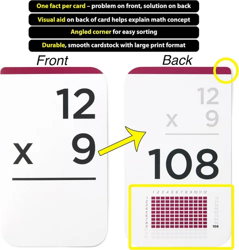 Vista 6 de Tarjetas flash de multiplicación galardonadas – 173 tarjetas jumbo (3.1 pulgadas x 5.2 pulgadas), todos los hechos 0–12 – 1 ayuda visual por tarjeta