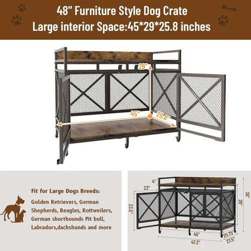 Vista 2 de COZPAW Mueble de Jaula Grande para Perros, Perrera de Madera de 48 Pulgadas para Perros Extra Grandes, Muebles Resistentes para Perros, Jaula
