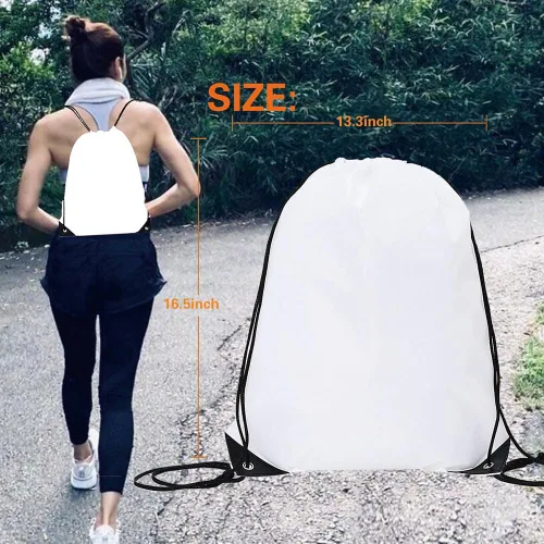 Vista 5 de Mochila con cordón a granel Draw String Bags Cinch Bolsa de poliéster para deporte de gimnasio, Blanco