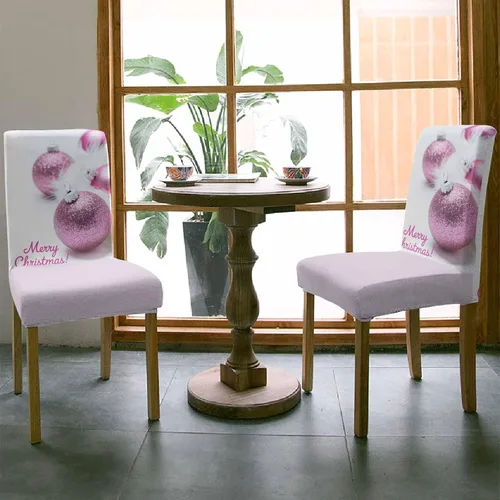 Vista 3 de Fundas elásticas para sillas de comedor, decoración de bolas rosadas, fundas protectoras extraíbles para sillas de comedor, para cocina, fiestas