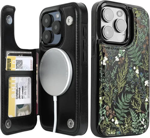 Vista 30 de uCOLOR Funda compatible con iPhone 15 de 6.1 pulgadas con ranura para tarjetero, función atril, doble cierre magnético y bloqueo RFID, funda de 6.1