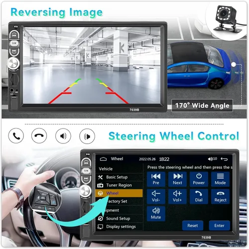 Vista 3 de Camecho Single Din Apple Carplay Car Stereo Android Auto, 7”Touch Screen Car Radio with Bluetooth FM Radio iOS/Android Mirror Link TF/USB/AUX Input