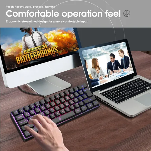 Vista 7 de DGG Teclado K60 61 teclas RGB retroiluminado 60 con cable ergonómico impermeable mini compacto 60 de sensación mecánica para PC Mac PS4 Xbox Gamer