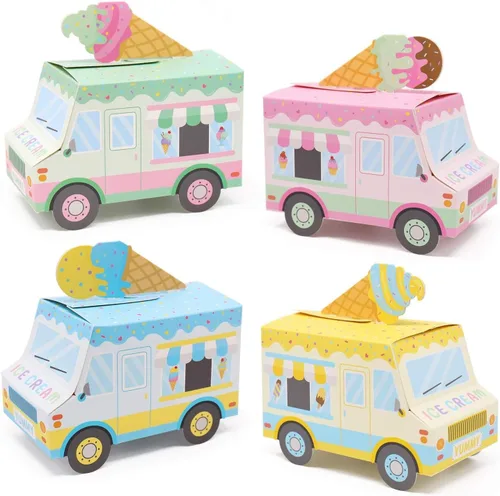 Cajas de recuerdos de fiesta de helados, cajas de golosinas con forma de camión de helado para regalos de verano, cajas de dulces con chispas