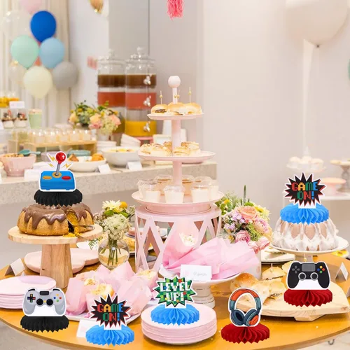 Vista 7 de 6 piezas de centros de mesa de panal de abeja de videojuegos Game On Controllers GamePad adornos de mesa centros de mesa decoración para baby shower