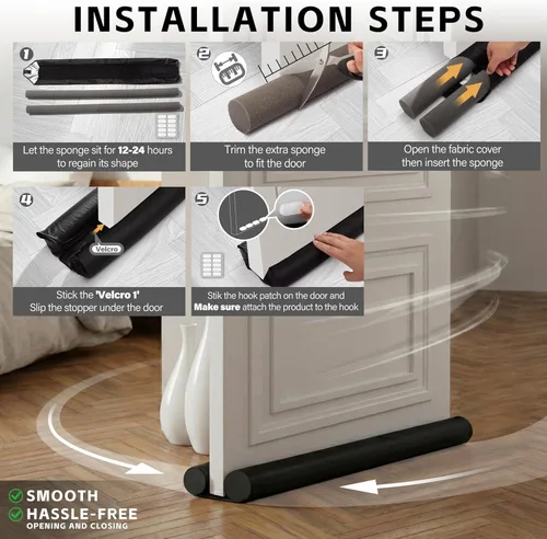 Vista 5 de MAXTID Tope de Aire para Puerta de 32 Pulgadas, Negro - Bloqueador de Viento para Puertas de Dormitorio y Apartamentos Pequeños