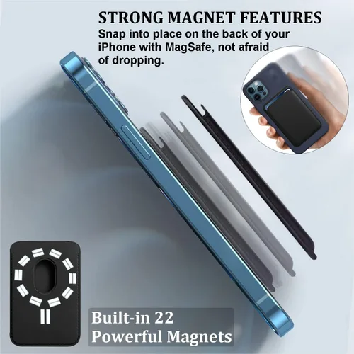 Vista 3 de Cartera magnética compatible con MagSafe para iPhone 17, 16, 15, 14, 13, 12 Pro Max Plus, sin recortes, tarjetero seguro Mag 3 para teléfono celular