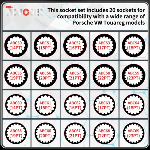 Vista 2 de Juego de 20 piezas de llave de tuerca de bloqueo de rueda para Porsche VW Touareg, herramienta antirrobo de tuerca de rueda y removedor de tornillos