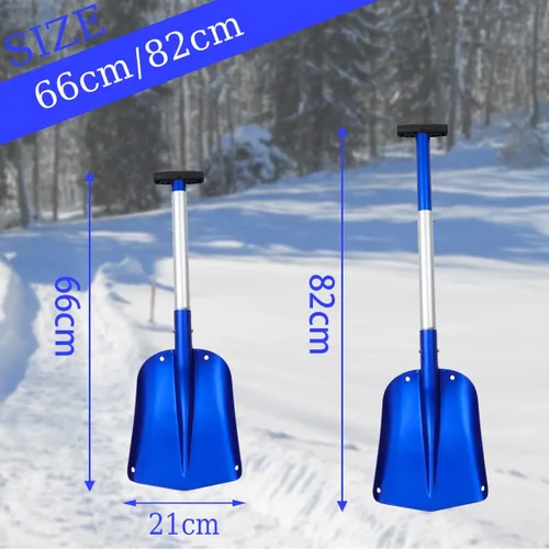 Vista 7 de Pala de nieve portátil telescópica de aluminio colorida para coche, ajustable, edición extendida (Azul + Plata)