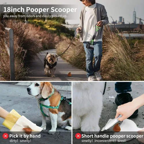 Vista 7 de Recogedor de excrementos de 17.7 pulgadas para perros, pala plegable para mango largo, mandíbula estable, fácil para recoger caca de mascotas