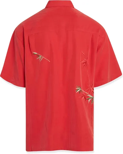 Vista 2 de Bamboo Cay Camisa tejida bordada casual de bambú volador de manga corta para hombre Tomato