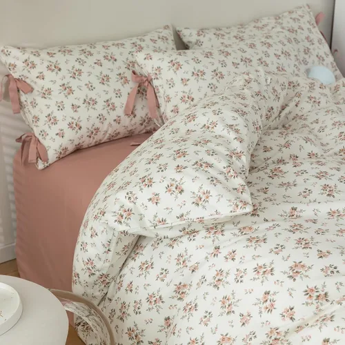 Vista 64 de mixinni Juego de funda de edredón de algodón floral para niñas y adolescentes, con lazos de cremallera, fácil cuidado, ultra suave y transpirable