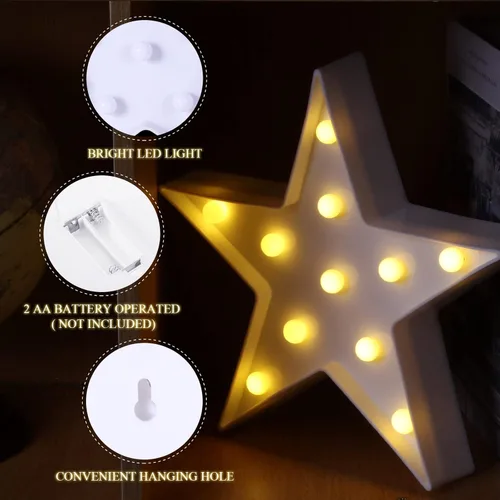 Vista 3 de Tarpop 4 piezas de luz nocturna de plástico con forma de estrella, funciona con pilas, letrero de estrella, letrero de estrella para fiesta, cine