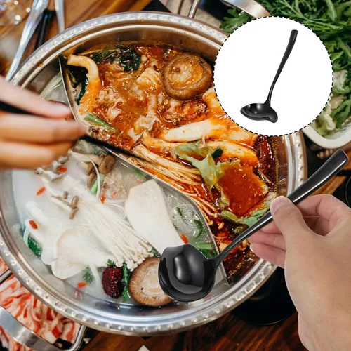 Vista 7 de Cucharón pequeño para salsa, cucharón de acero inoxidable con boquilla, cucharón de sopa para salsa, cuchara de decoración de postres, cuchara