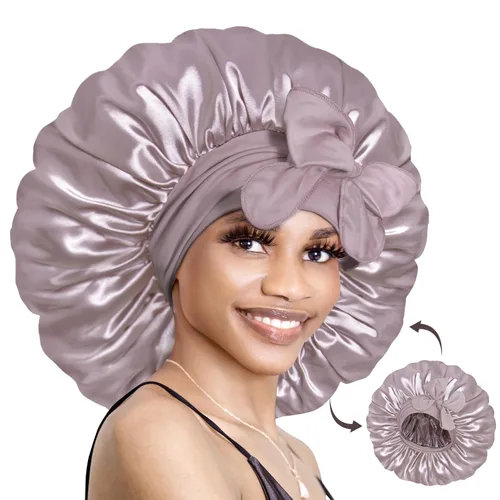 Vista 12 de BONNET QUEEN Gorro reversible de satén de seda para dormir, doble capa, ajustable, trenzas rizadas, peluca de cabello natural, banda para gorro