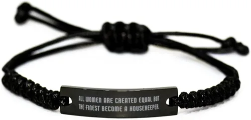 All Women are Created Equal but. Black Rope Bracelet, Housekeeper Present from Coworkers, Perfect Engraved Bracelet for Coworkers, Gift, Thank You