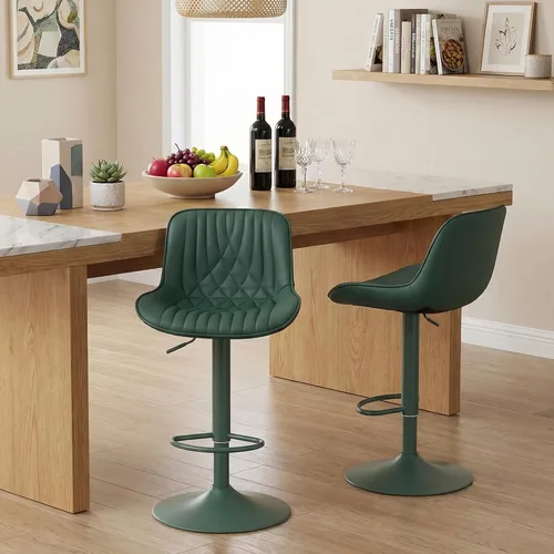 YOUTASTE Juego de 2 taburetes de bar de piel sintética, todos los taburetes de bar tapizados de color verde oscuro con respaldo, silla giratoria