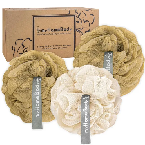 myHomeBody Esponja de lufa de 2.16 onzas, exfoliante corporal, esponja de baño, esponja para mujeres, hombres, esponja exfoliante para ducha con