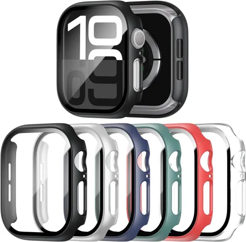 Vista 13 de Paquete de 6 fundas para Apple Watch Series SE/6/5/4 1.732 in protector de pantalla con vidrio templado, PC duro HD cubierta completa protectora