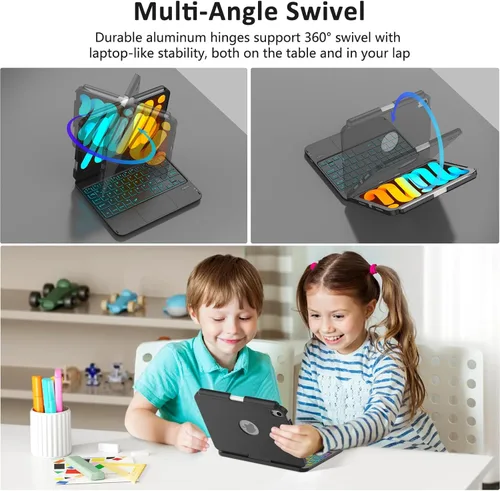 Vista 5 de FUWANG Funda con teclado y panel táctil para iPad mini 7 A17 Pro 2024 y Mini de 6ª generación 2021 de 8.3 pulgadas - Teclado retroiluminado de 7
