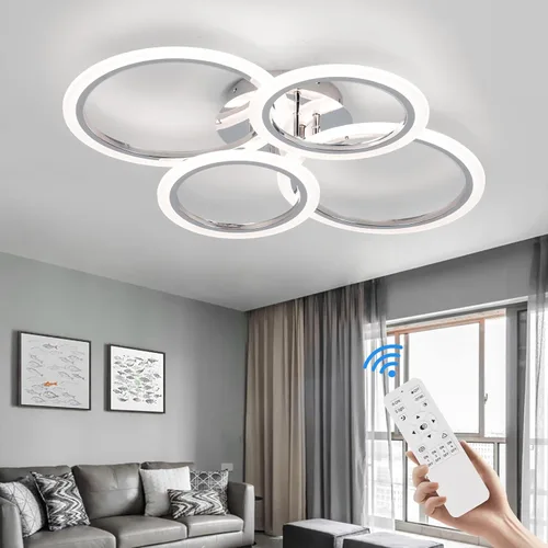 Lámpara de techo LED moderna de montaje empotrado, lámpara de techo LED regulable de 4 anillos con control remoto, lámpara de techo acrílica cercana