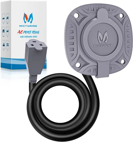 Vista 10 de MICTUNING Enchufe de puerto de CA de 13Amp 125V con cable de extensión integrado de 16 pulgadas y tapa resistente al agua, color negro