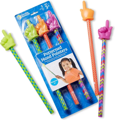 Learning Resources Punteros de mano estampados – 3 piezas, a partir de 3 años, puntero de aula para niños, punteros de lectura para niños,