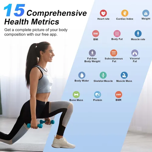 Vista 9 de Báscula inteligente para peso corporal: pantalla retroiluminada grande, báscula de peso de baño ultra precisa con 15 métricas de composición
