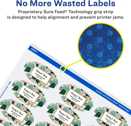 Vista 4 de Avery Printable Durable White Oval Labels, Sure Feed Technology, 1-1/8" x 2-1/4", Print-to-the-Edge, Waterproof Labels, Laser & Pigment-Based Inkjet