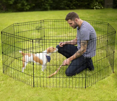Vista 2 de Artmeer Corralito para mascotas, corral de juegos para cachorros, cerca de perro, corral de ejercicio, valla de puerta, jaula plegable para perros