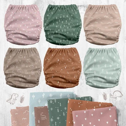 Vista 2 de Mama Koala Pañales de tela 3.0 para bebés con forro AWJ, paquete de 6 con 12 insertos de pañales de tela de bambú de 5 capas (sin microfibra)