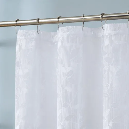 Vista 6 de LINENZONE Cortinas de ducha de encaje con elegante diseño de hojas. Tamaño 36 x 72 pulgadas. Se puede utilizar como cortina de ducha rústica