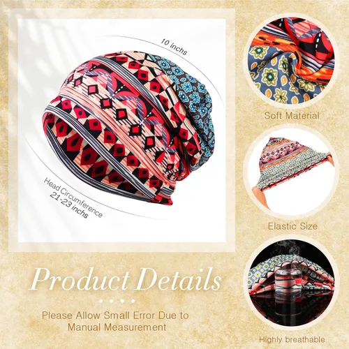 Vista 2 de Gorro holgado para mujer, 5 piezas, turbante, elástico, para el cáncer, gorros, bufanda para dormir