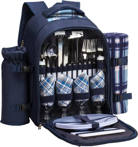 Vista 12 de Apollo Walker - Set de mochila para picnic para 2 personas con compartimiento refrigerado, soporte desmontable para botella/vino, manta de forro