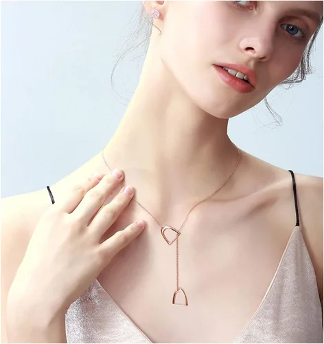 Vista 2 de YFN collar Lariat con estribos de caballo dobles, de plata esterlina 925