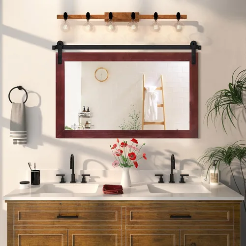 Vista 13 de COGOOD - Espejo de puerta de granja estilo granero - 41" x 26" Espejo de pared con marco de madera rústica para baño, sala de estar, decoración