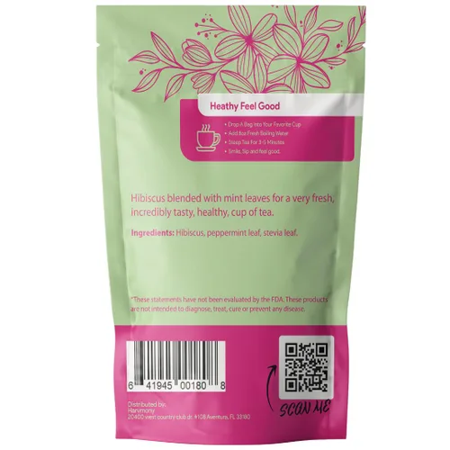 Vista 8 de Té de hierbas de menta y hibisco, 30 bolsas de té, sin cafeína, mezcla botánica rica en antioxidantes para el bienestar y la comodidad diaria