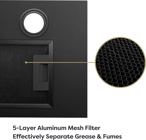 Vista 7 de CIARRA Campana extractora de insertar para encimera de 20 pulgadas con control de botón pulsador 650 CFM Campana extractora negra para encimera