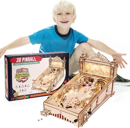 ROBOTIME Máquina de Pinball EG01 - Rompecabezas de Madera para Adultos Juego de Pinball en Miniatura 3D