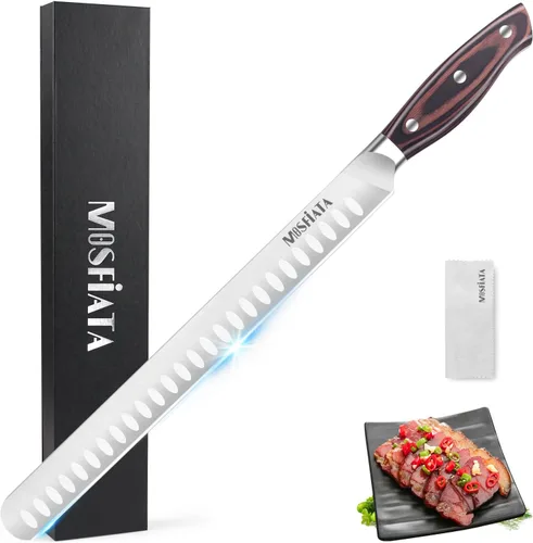 MOSFiATA Cuchillo de corte de 12 pulgadas – Cuchillo de corte de carne – Acero alemán de alto carbono forjado – Diseño de mango ergonómico – Con