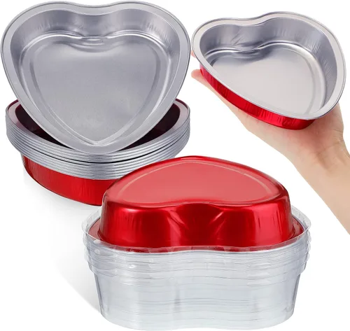 Vista 8 de Nuogo - Moldes de papel de aluminio en forma de corazón con tapa, 5