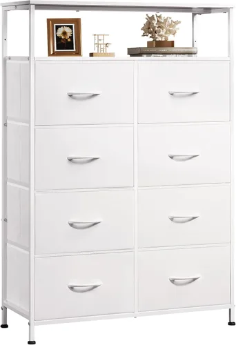 Vista 19 de WLIVE - Cómoda de tela para dormitorio, cómoda alta con 8 cajones, torre de almacenamiento con contenedores de tela, cómoda doble, cómoda