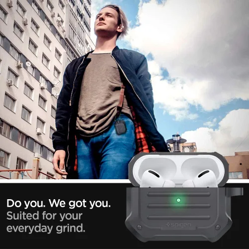 Vista 4 de Spigen Tough Armor - Funda de protección contra caídas con mosquetón diseñada para Airpods Pro (2019), color carbón