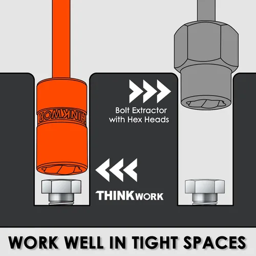 Vista 2 de THINKWORK Juego de extractor de pernos, juego de zócalos extractores de tuercas de 32 piezas, removedor de pernos redondeados de 1/4" y 3/8
