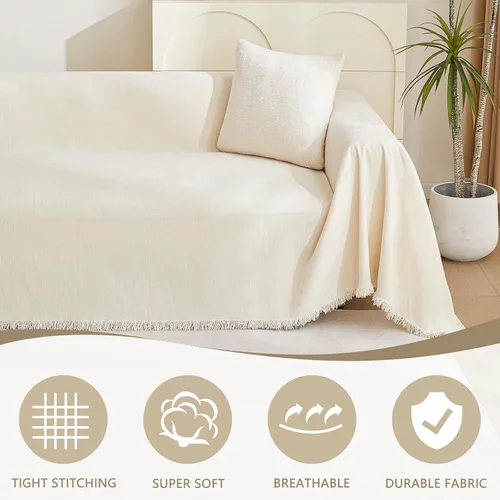 Vista 2 de MYSKY HOME Funda para Sofá de 3 Cojines con Borla, Fundas de Sofá de Chenille Fundas para Sofá, Fundas para Seccional en Forma de L Protector